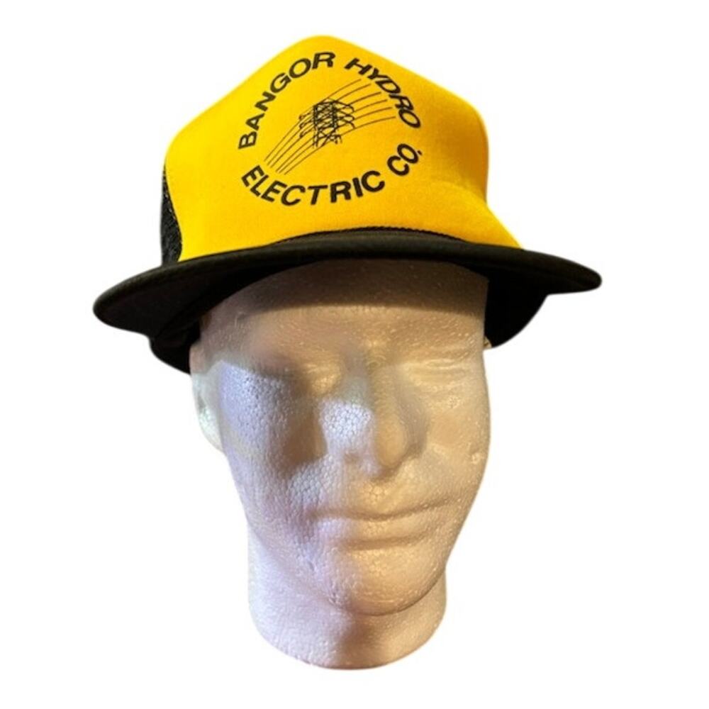 Vintage Bangor Hydro Electric Trucker Hat Quality Caps By George Yellow Foam